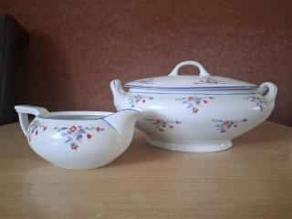Vintage krásná terina, polévková mísa a omáčník, Božíčany, Czechoslovakia